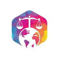 Scales and world symbol or icon. Unique law and globe logotype design template. vector