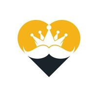 Mustache king heart shape concept vector logo design. Elegant stylish mustache crown logo.
