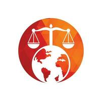 escalas y símbolo o icono mundial. plantilla única de diseño de logotipo de ley y globo. vector