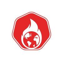 Fire Planet vector logo design template. Fire and earth icon design.
