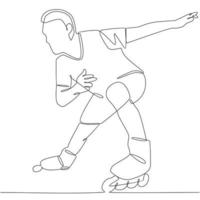 jugadores de patines en acción dibujo de línea continua vector