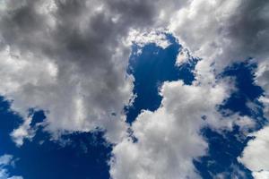 Regular spring clouds on blue sky at daylight in continental europe. Upward shot with wide angle lens without filter. photo