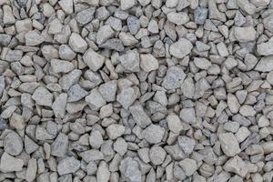 Dry white limestone ballast flat full frame background. Small gray dusty broken macadam stones texture. photo