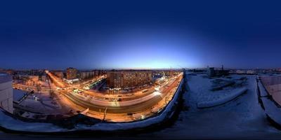 TULA, RUSSIA FEBRUARY 08, 2012 Night city winter roof spherical panorama in equirectangular projection. photo