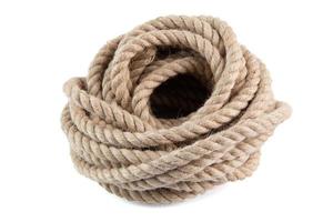 coil of natural Jute Hessian Rope Cord Braided Twisted isolated on white background photo