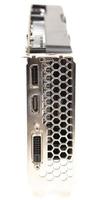 closeup view of modern video card's external connectors with selective focus and isolated on white background photo