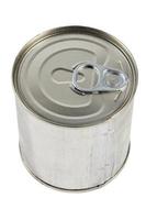 a tin can with a pull ring isolated on white background photo