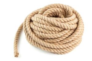 coil of natural Jute Hessian Rope Cord Braided Twisted isolated on white background photo