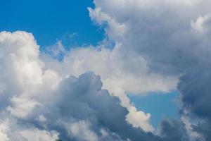 Regular spring clouds on blue sky at daylight in continental europe. Close shot with telephoto lens. photo