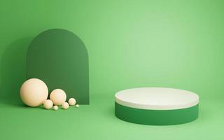 Minimal podium with green scene background, mock up, geometry shape platform for product display, modern stage. 3D render illustration. photo
