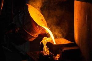 Close-up view of industrial chill casting. The process of for filling out mold with molten metal. photo