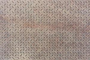 Gray dusty flat heavy metal sheet floor texture with diamond or checker or tread skid proof pattern. Background and texture. photo