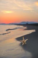 puesta de sol de playa de verano con estrella en la playa foto