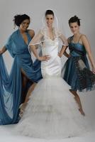 portrait of a three beautiful woman in wedding dress photo