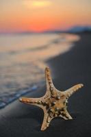 puesta de sol de playa de verano con estrella en la playa foto