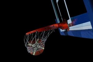 basketball ball and net on black background photo