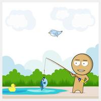 Man fishing with a fishing rod vector