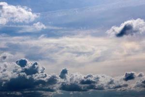 distant mixed cumulus and feather clouds near horizon closeup telephoto shot with polarizing effect. photo