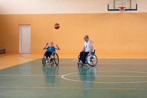 a young woman playing wheelchair basketball in a professional team. Gender equality, the concept of sports with disabilities. photo