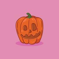 Cute halloween pumpkin illustration on pink background, cartoon icon vector