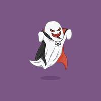 ilustración de fantasma lindo de halloween en capa de drácula con estilo de icono de dibujos animados vector