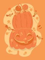 ilustración de una calabaza con un montón de dulces dentro vector