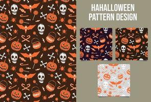 Halloween pattern skull, pennant, bones, bats and candy vector