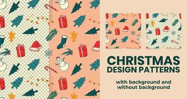 Christmas elements hand drawn pattern design with background and without background vector