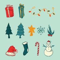 Hand drawn christmas day elements on light blue background vector