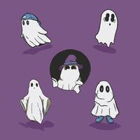 Hand drawn bundle of cute ghost character illustration when halloween comes vector