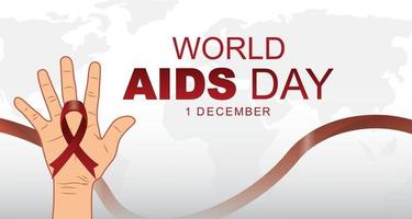 World aids day background on white background and red ribbon on hand vector