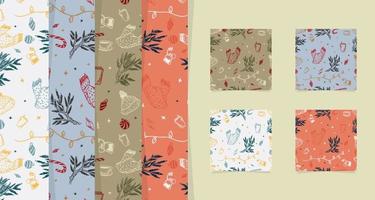 hand drawn christmas pattern design with 4 different color variants vector