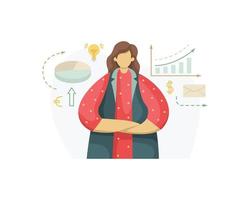 Vector illustration of a marketing specialist thinking through a business development strategy. Profession. Flat style