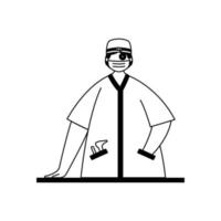 Vector illustration of an otolaryngologist in a white coat with a tool for checking the respiratory and hearing organs. Profession.