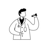 ilustración vectorial de un médico varón en una bata blanca con un estetoscopio. contorno vector