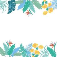 Vector tropical jungle frame with palm trees leaves and flowers