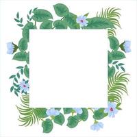 Vector tropical jungle frame with palm trees leaves and flowers