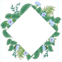 Vector tropical jungle frame with palm trees leaves and flowers