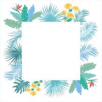 Vector tropical jungle frame with palm trees leaves and flowers