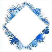 Vector tropical jungle frame with palm trees leaves and flowers