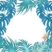 Vector tropical jungle background with palm trees and leaves.