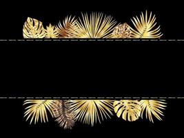 Vector tropical jungle frame with gold palm trees and leaves on black background