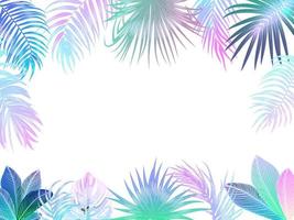 marco de selva tropical vectorial con palmeras de neón, flores y hojas sobre fondo blanco vector
