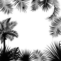 marco de selva tropical vectorial con palmeras negras y hojas sobre fondo blanco vector