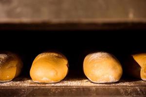 Baked bread in the bakery photo