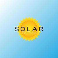 Solar logo. Sun with text Solar Digital Energy on blue gradient background. Eps10 vector