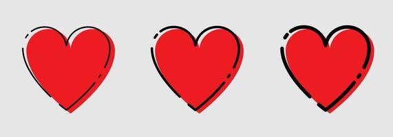 Three Heart icons Red and Black Color in trendy flat style. Hearts icons. Eps10 vector