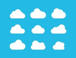 Clouds collection. White Clouds vector icons on blue background. White Cloud in flat design. Eps10