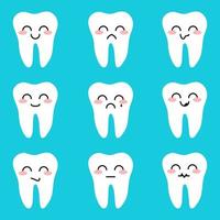 Set of teeth with different emoji. Funny and sad emoticons teeth. Eps10 vector