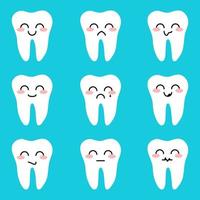 Set of teeth with different emoji. Funny and sad emoticons teeth. Eps10 vector